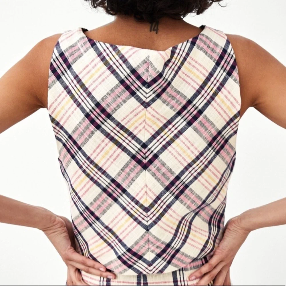 Zara checked twist front sleeveless crop top m
